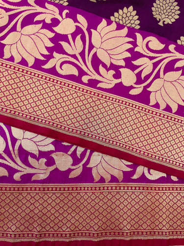 Banarasi Katan Pure Silk Saree | Purple | Skirt Border | Handwoven | Ships from California